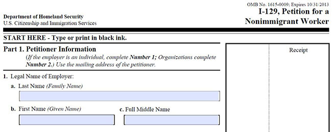 Exemple formulaire pour obtention H1B