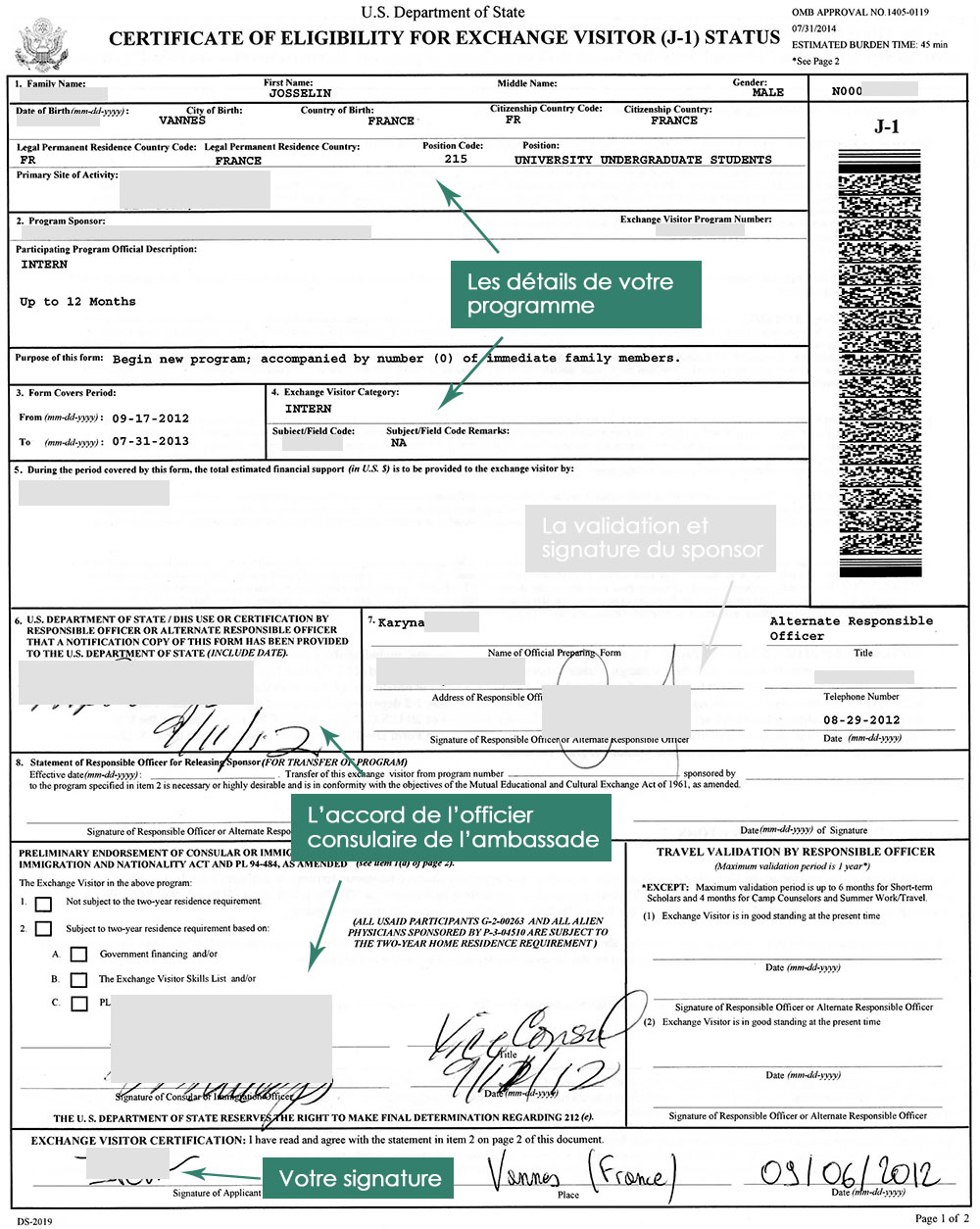 DS 2019 pour le dossier du visa J1 intern