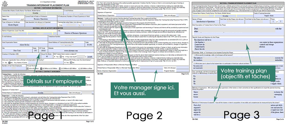 Document DS 7002 pour le dossier du visa J1